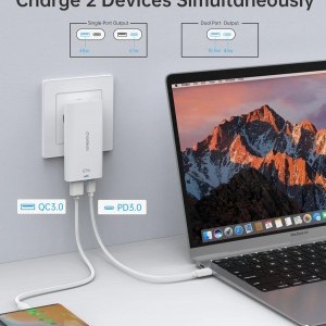 Choetech PD6011 65W GaN Ultra USB-C + USB-A fali töltőadapter - Fehér-2
