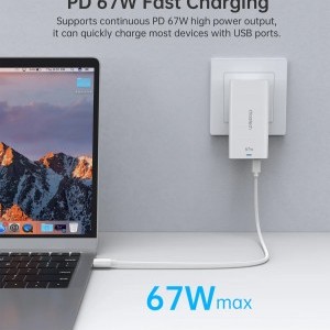 Choetech PD6011 65W GaN Ultra USB-C + USB-A fali töltőadapter - Fehér-1