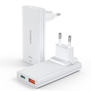Choetech PD6011 65W GaN Ultra USB-C + USB-A fali töltőadapter - Fehér