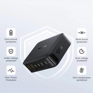 Baseus Fali töltő EnerFill FH21 (E0120T00) - 4x Type-C, 2x USB, 120W, GaN technológia, 1.5m - Fekete-5