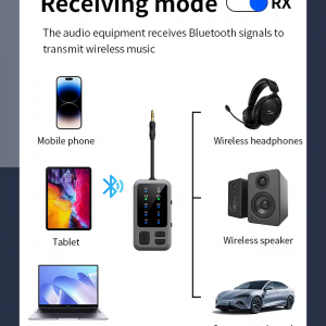 M3 Bluetooth 5.4 AUX transmitter autóhoz, TV-hez és vezeték nélküli fejhallgatóhoz-21