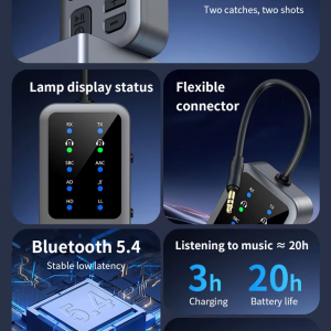 M3 Bluetooth 5.4 AUX transmitter autóhoz, TV-hez és vezeték nélküli fejhallgatóhoz-17