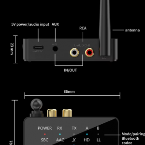 D600 alacsony késleltetésű 2 az 1-ben Bluetooth 5.3 AUX adapter vevő és adó párosítással-2