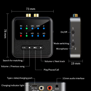 BT200 Bluetooth 5.4 audio adapter 2 fejhallgatóhoz – 2 az 1-ben transmitter és receiver-8