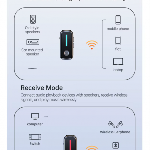 C89 csíptethető Bluetooth 5.3 audio adapter vevő és adó TV-hez, autóhoz és utazáshoz-4