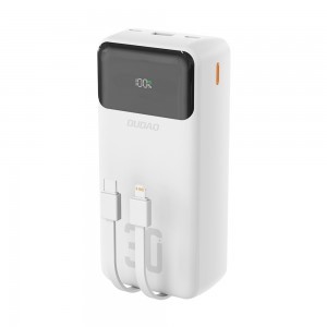 Dudao K15Max 30000mAh PD 22,5 W külső akkumulátor beépített USB-C és Lightning kábelekkel - fehér