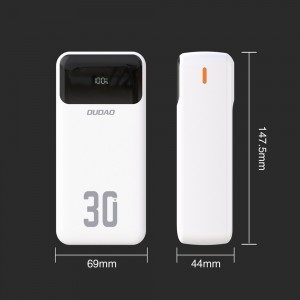 Dudao K15Max 30000mAh PD 22,5 W külső akkumulátor beépített USB-C és Lightning kábelekkel - fehér-3