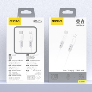 Dudao L25SX 30W USB-C - Lightning Kábel Puha Szilikon Fonattal 2m - Fehér-1