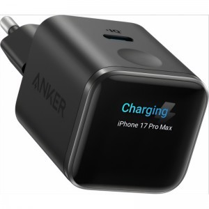 Fali Töltő Anker Nano Töltő Kijelzővel, 45W, 3A, 1 x USB-C, Fekete A121DG11