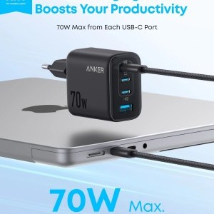 Anker Zolo fali töltő, 70W, 3.5A, 1 x USB-A - 3 x USB-C, Fekete A121CG11-2