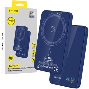 Blavec Power Bank 5000mAh BJ-04 Ultra Slim 7,8mm - Type C - 22,5W mágneses Magsafe 3 az 1-ben (PBBJ04-MC5N) sötétkék üveg