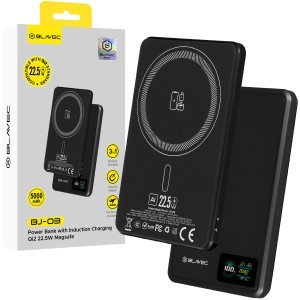 Blavec Power Bank 5000mAh BJ-03 Ultra Slim 7,8mm - Type C - 22,5W mágneses Magsafe 3 az 1-ben (PBBJ03-MC5B) fekete alumínium