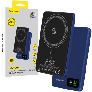 Blavec Power Bank 5000mAh BJ-03 Ultra Slim 7,8mm - Type C - 22,5W mágneses Magsafe 3 az 1-ben (PBBJ03-MC5N) tengerészkék alumínium