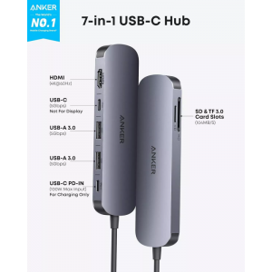 USB-C Hub Anker, 2 x USB-A 3.0 - 2 x USB-C - 1 x HDMI - 1 x SD - 1 x microSD, Szürke A83D2HA1-1