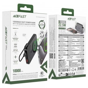 Acefast - Mágneses Vezeték Nélküli Powerbank (M31) - Type-C Kábellel, MagSafe, Gyors Töltés, 2xUSB-C, LED, 10000mAh, 22.5W - Fekete-6