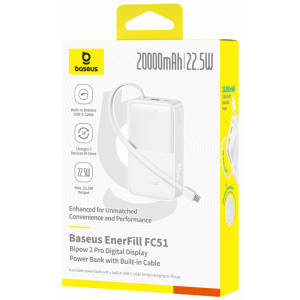 Powerbank Baseus EnerFill Bipow2 Pro, 20000mAh, 22.5W, QC + PD, Fehér E0027700-5
