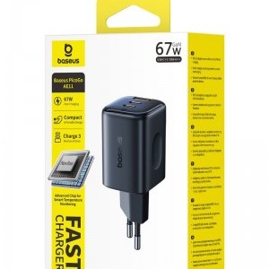 Baseus PicoGo AE11 hálózati USB-C töltő adapter, 67W, 3.35A, 1 x USB-A - 2 x USB-C, fekete-2