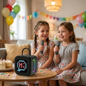 Blavec Hordozható Bluetooth Hangszóró WS-09 Karaoke Szórakozás - 10W két mikrofonnal és kijelzővel (WS09-2MB) fekete-4