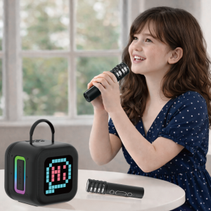 Blavec Hordozható Bluetooth Hangszóró WS-09 Karaoke Szórakozás - 10W két mikrofonnal és kijelzővel (WS09-2MB) fekete-5