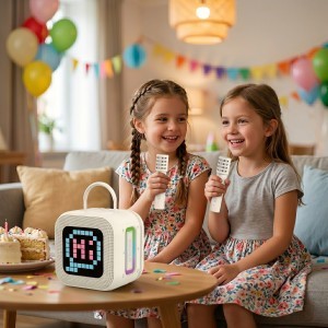 Blavec Hordozható Bluetooth Hangszóró WS-09 Karaoke Fun - 10W két mikrofonnal és kijelzővel (WS09-2MBE) bézs-4