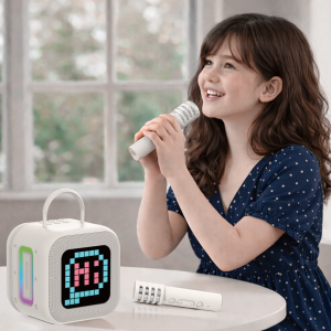 Blavec Hordozható Bluetooth Hangszóró WS-09 Karaoke Fun - 10W két mikrofonnal és kijelzővel (WS09-2MBE) bézs-5