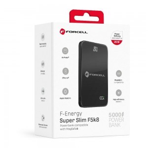 FORCELL F-ENERGY F5K8 Szuper Vékony powerbank MagSafe-kompatibilis PD3.0 QC4.0 15W 5000 mAh fekete