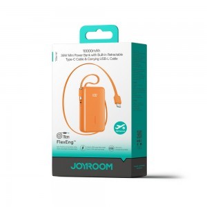 Joyroom JR-PR2 35W 10000mAh Powerbank beépített USB-C és Lightning kábelekkel - Narancs-1