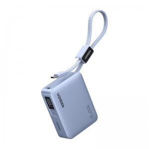 Ugreen PB584 10000 mAh Power Bank, USB + USB-C, 33 W, beépített kábellel (szürke)