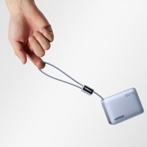 Ugreen PB584 10000 mAh Power Bank, USB + USB-C, 33 W, beépített kábellel (szürke)-7