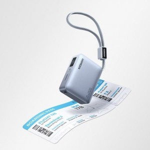 Ugreen PB584 10000 mAh Power Bank, USB + USB-C, 33 W, beépített kábellel (szürke)-1