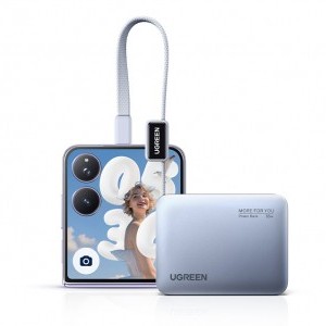 Ugreen PB584 10000 mAh Power Bank, USB + USB-C, 33 W, beépített kábellel (szürke)-10