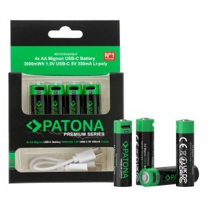 Patona Premium 3000mWh USB-C 4X AA Mignon újratölthető lítium elem