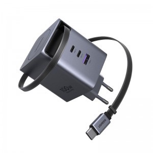 Fali töltő UGREEN X616 (65828), 100W, 5A, 1 x USB-A - 3 x USB-C, USB-C kábellel, Szürke