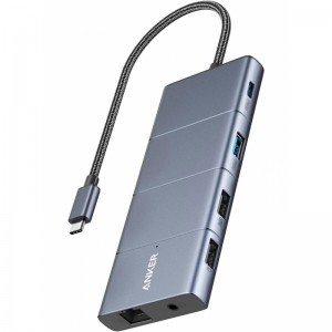 USB-C Hub Anker PowerExpand, 1 x USB-A 3.2 - 2 x USB-A - 2 x USB-C - 1 x Display Port - 1 x HDMI - 1 x Jack 3.5mm - 1 x RJ45 - 1 x SD - 1 x microSD, Szürke
