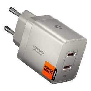 Spigen Essential EE472EU-GAN 2 portos GaN hálózati USB-C töltőadapter 47W természetes titán