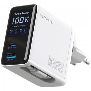 4smarts GaN Flex Screen AI 100W 2xUSB-C + USB-A hálózati töltő adapter fehér