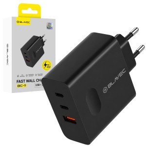 Blavec Hálózati töltő BC-11 GaN - USB + 2xType C - QC PD 65W 3A (TCBC11G-U2CB653A) fekete