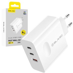 Blavec fali töltő BC-11 GaN - USB + 2xType C - QC PD 65W 3A (TCBC11G-U2CW653A) fehér