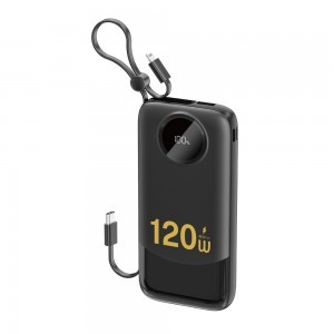 Dudao K13 10000mAh Powerbank beépített kábellel - Fekete