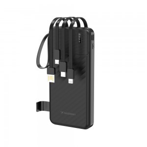 Wozinsky W11-B 10000mAh 10W Powerbank beépített kábelekkel és zseblámpával - Fekete