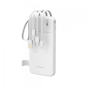 Wozinsky W11-W 10000mAh 10W Powerbank beépített kábelekkel és zseblámpával - Fehér