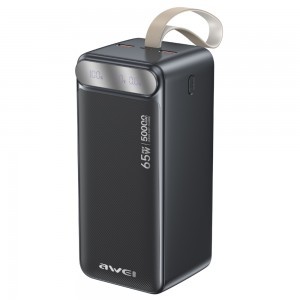 Awei PA-81 50000 mAh 65 W PD powerbank, 2× USB-A és USB-C, fekete