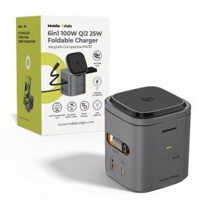Mobile Origin PW37 6 az 1-ben összecsukható töltő, 100W Qi2 25W, MagSafe kompatibilis