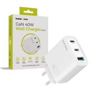 Mobile Origin GaN 40W fali töltő MO13 fehér, 1 USB-A és 2 USB-C