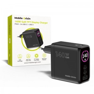 Mobile Origin PW21 140W GaN hálózati töltő kijelzővel, fekete