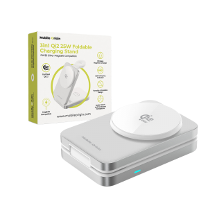Mobile Origin PW35 összecsukható 3 az 1-ben Qi2 25 W-os töltőállvány, ezüst, MagSafe-kompatibilis