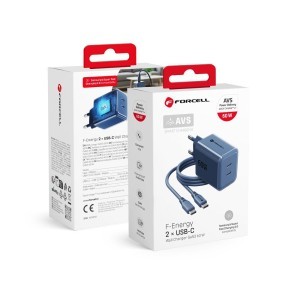 Forcell F-Energy GaN III Crystal Color 60 W-os USB-C hálózati töltő sötétkék USB-C kábellel, VT-60