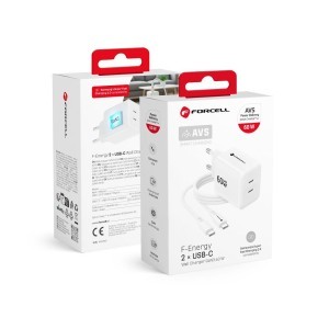 Forcell F-Energy GaN III Crystal Color VT-60 60 W-os hálózati gyorstöltő 2 USB-C porttal és USB-C–USB-C szilikonkábellel, fehér
