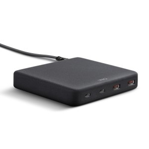 UNIQ Surge Mini 100 W-os asztali töltőállomás, antracitfekete, 2× USB és 2× USB-C