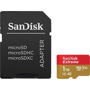 Sandisk 1TB MicroSDXC Extreme memóriakártya + Adapter 190 MB/s /130 MB/s UHS-I V30 A2 C10 U3 + Rescue Pro Deluxe szoftver